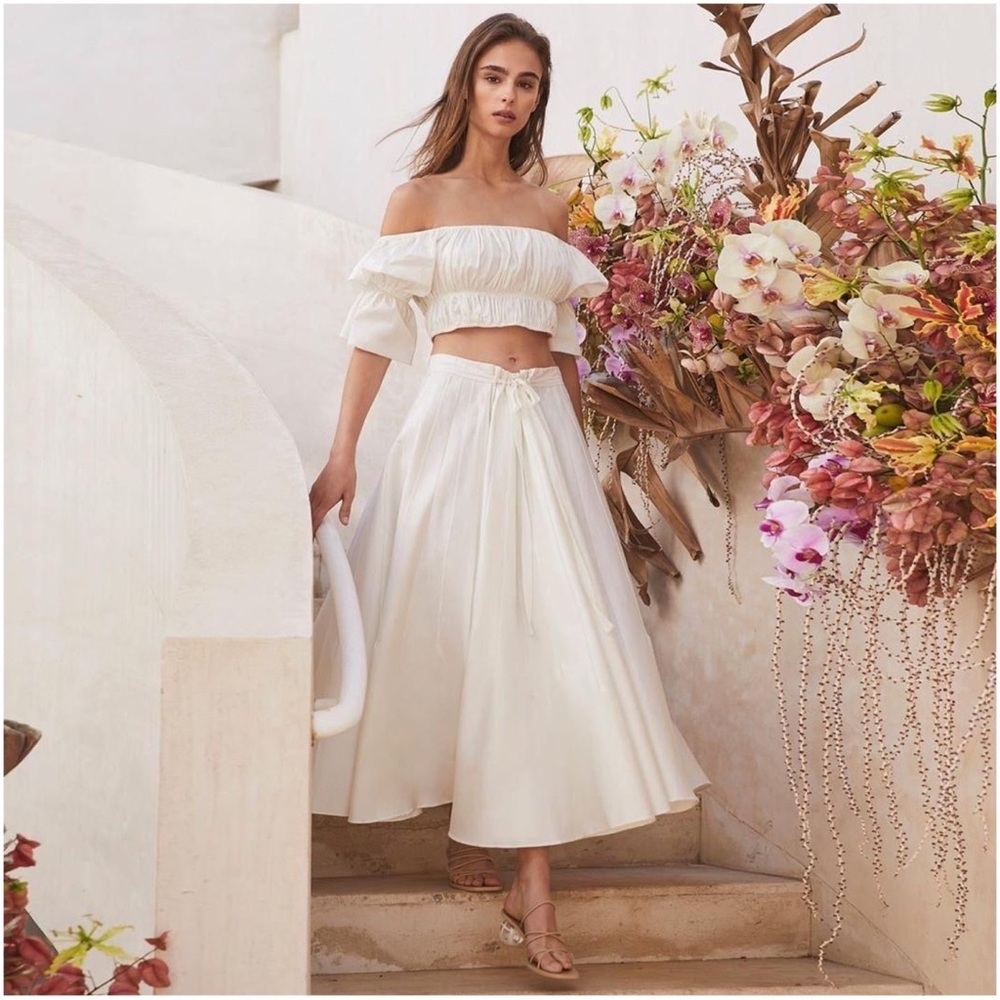 CULT GAIA Medea Cropped Off Shoulder Cotton Top - Off White
